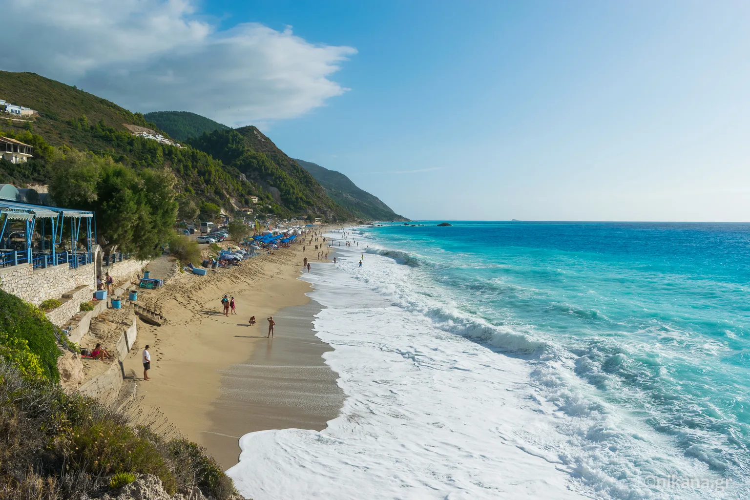Kathisma Beach and its long west-coast shoreline in Lefkada