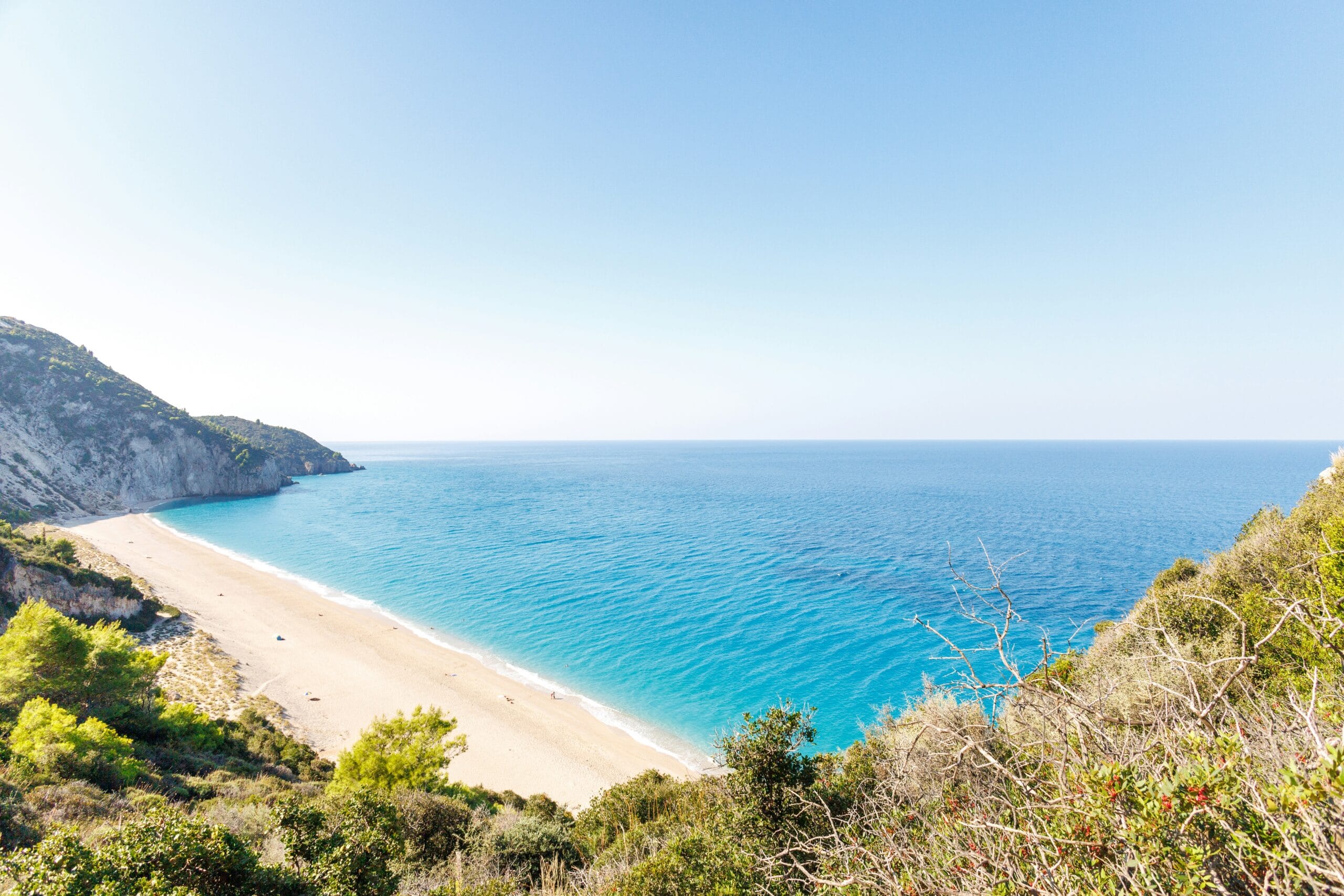 Milos Beach Guide 4 Coastline at Milos Beach in Lefkada with clear blue Ionian Sea