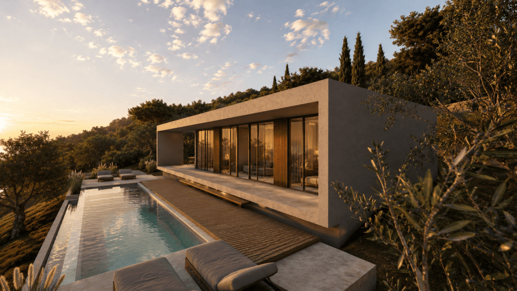 THE VILLAS 2 Architectural render of Villa Katsiki I private pool and terrace