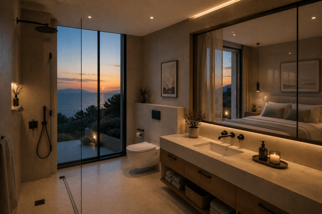 GALLERY 8 Architectural render of Villas Katsiki bedroom and bathroom suite detail