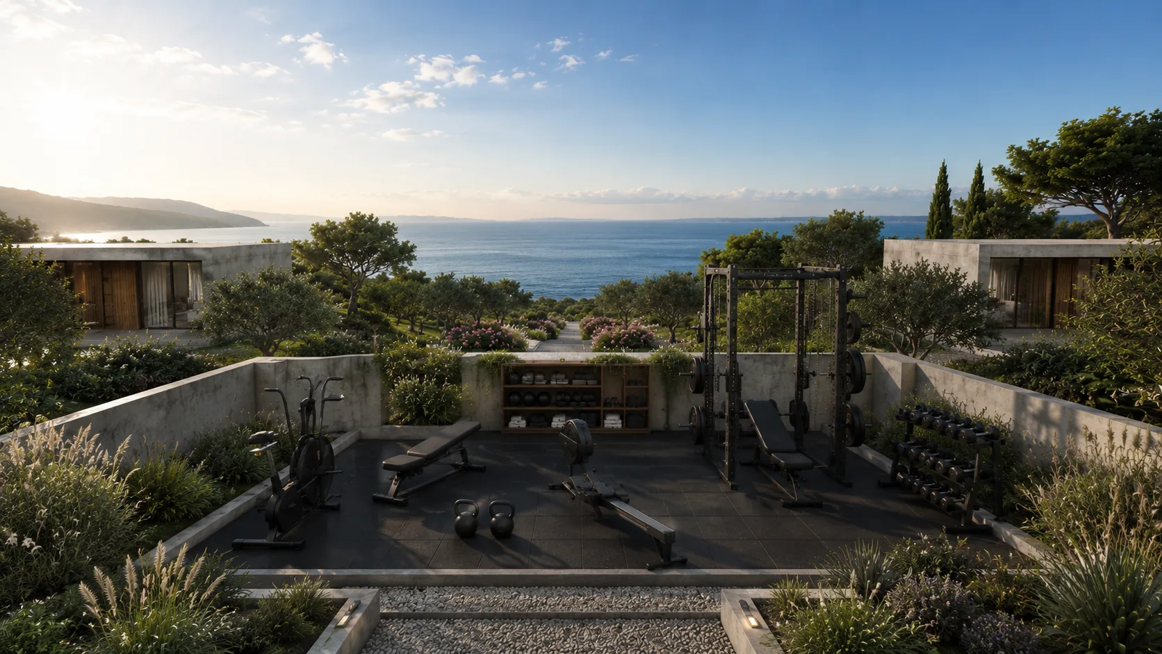 Open-air private wellness space overlooking the Ionian Sea