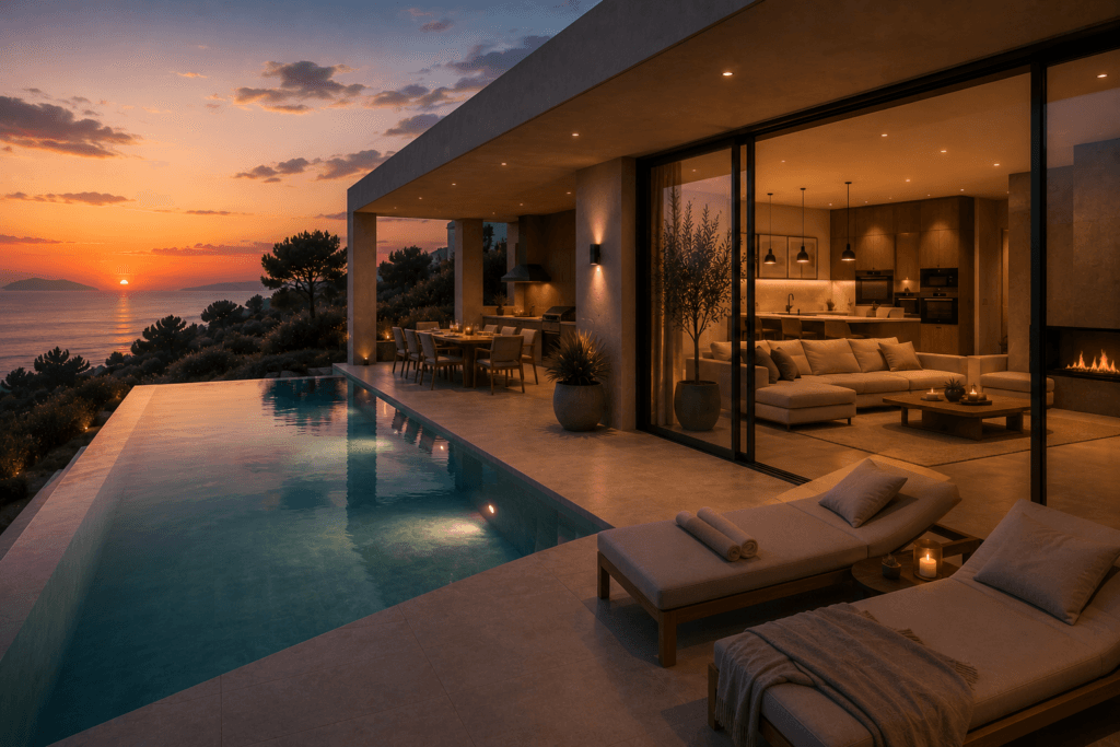 HOME 2 Architectural render of Villas Katsiki private pool and terrace