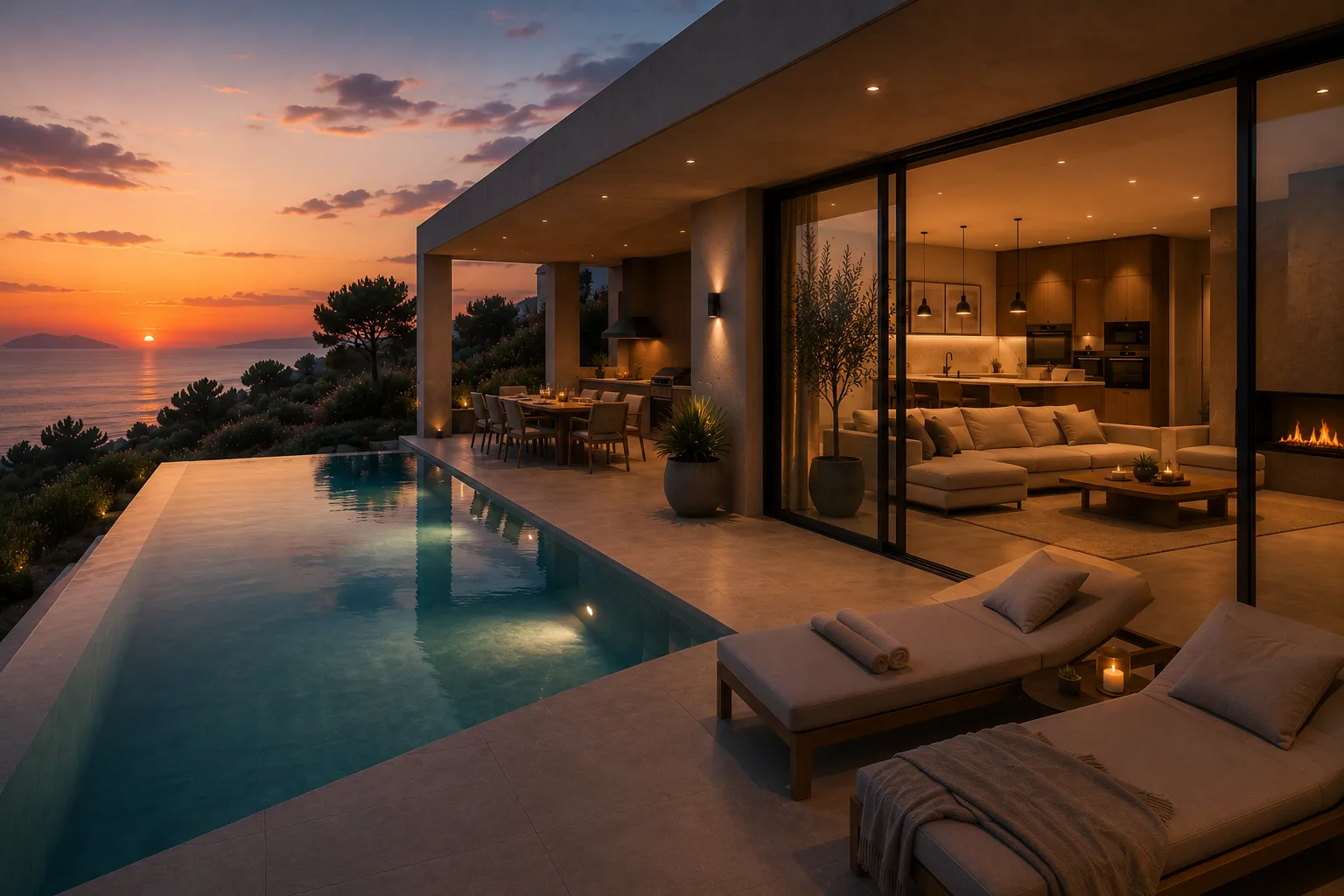 Luxury villa infinity pool and sunset lifestyle in Lefkada