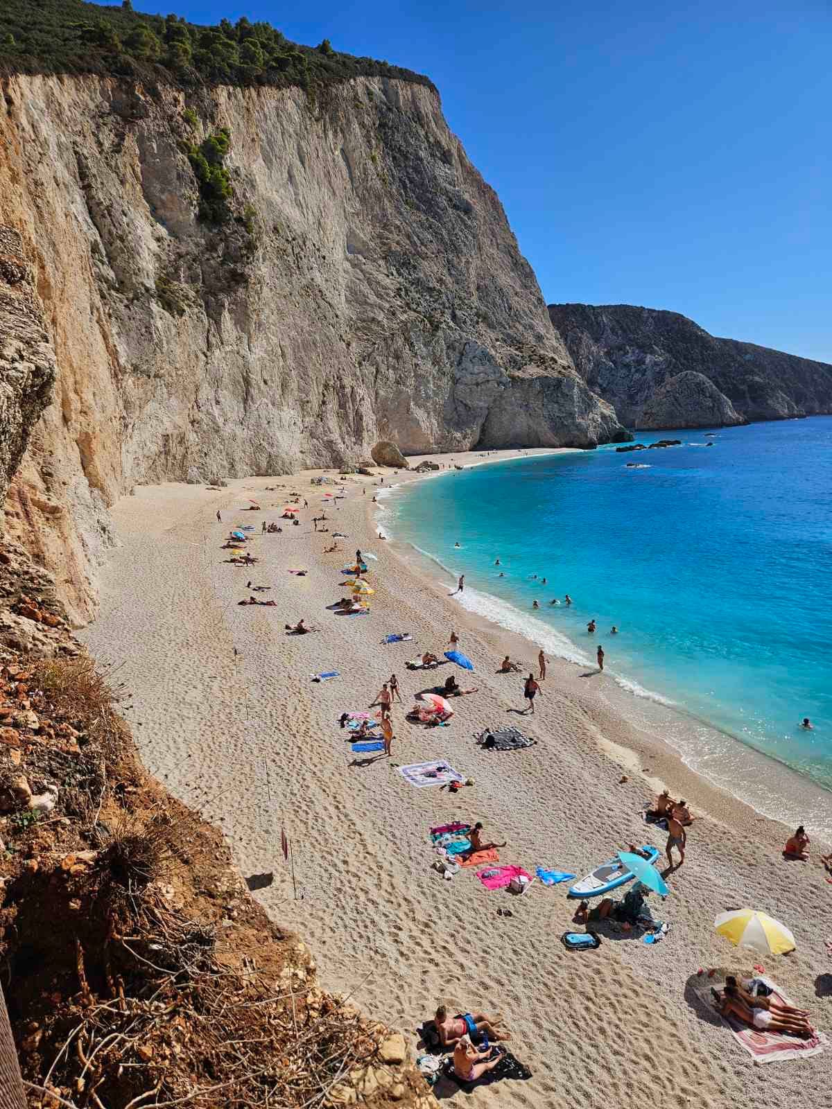 Porto Katsiki Beach, Lefkada Original view of Porto Katsiki Beach in Lefkada with white limestone cliffs and turquoise Ionian Sea.