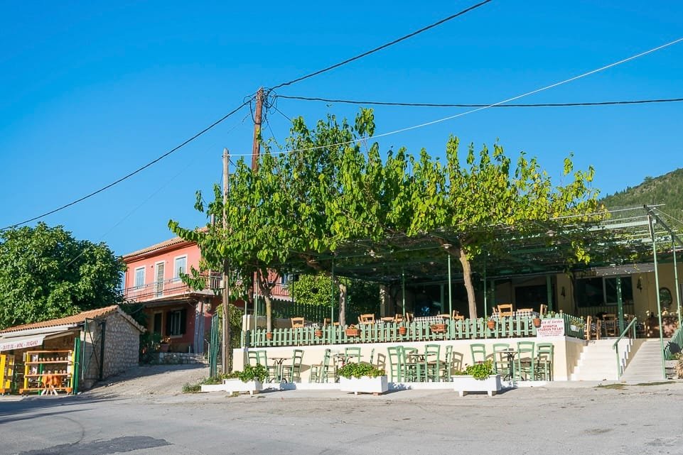 Athani Village Guide for Villas Katsiki Guests 2 Traditional taverna terrace in Athani village, Lefkada